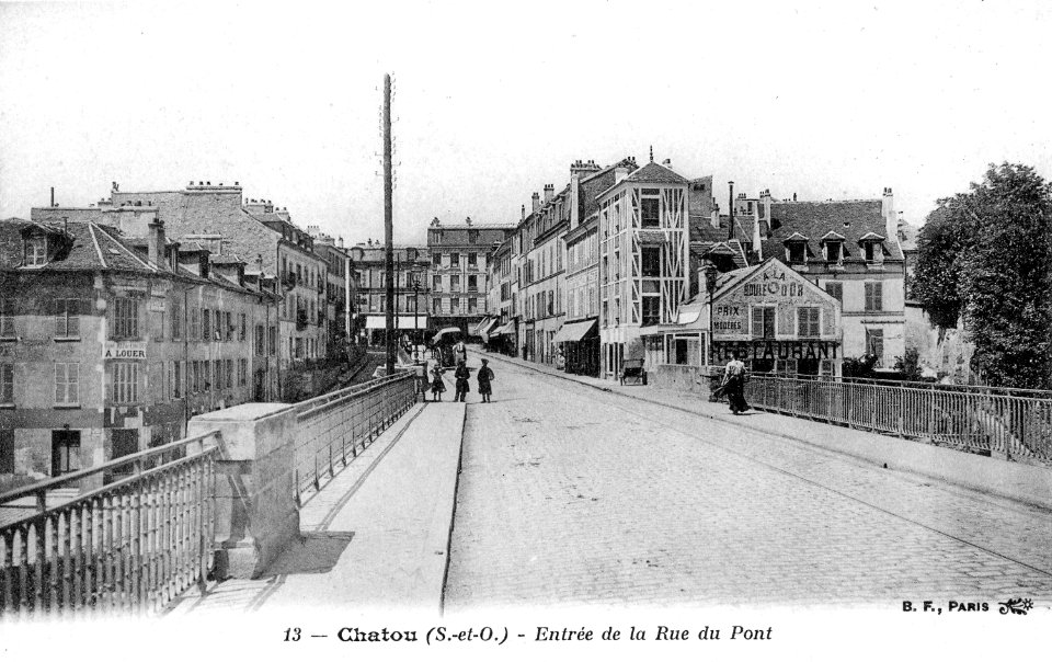 Pont de Chatou entrée rue du pont vers 1905 B. F. Paris