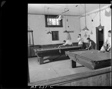 Pool tables in recreation building. United States Fuel Company, King Mine, Hiawatha, Carbon County, Utah. - NARA - 540533