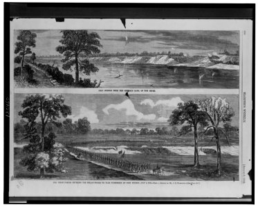 Port Hudson from the opposite bank of the river The Union forces entering the breast-works to take possession of Port Hudson, July 9, 1863 - - from a sketch by Mr. J.R. Hamilton. LCCN2002719726