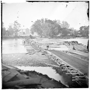 Pontoon bridges across the james looking toward manchester