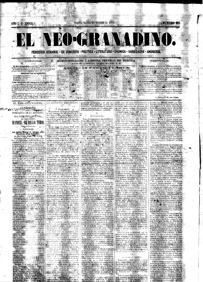 Portada Neogranadino 15 de julio de 1856
