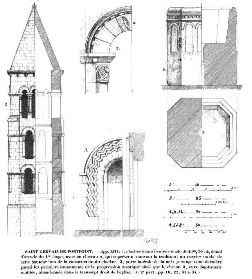 Pontpoint (60), église St-Gervais, dessins par E. Woillez
