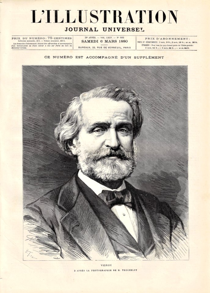 Portrait de Verdi par Truchelut L'illustration 6 mars 1880