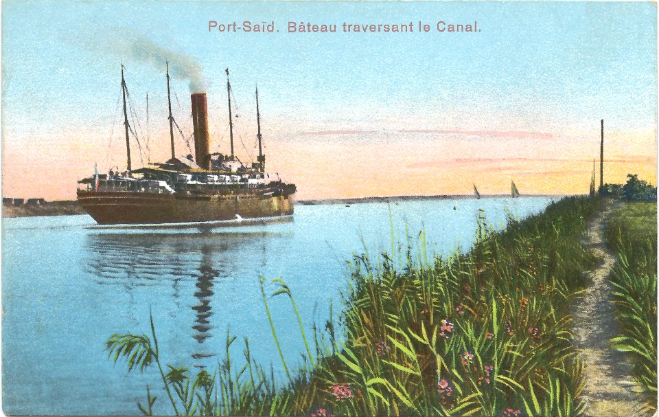 Port-Said ship crossing Suez canal postcard