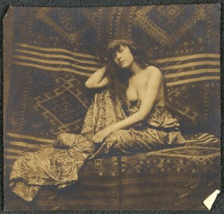Portrait of a woman, partially draped, seated on a sofa LCCN2001697172 photo