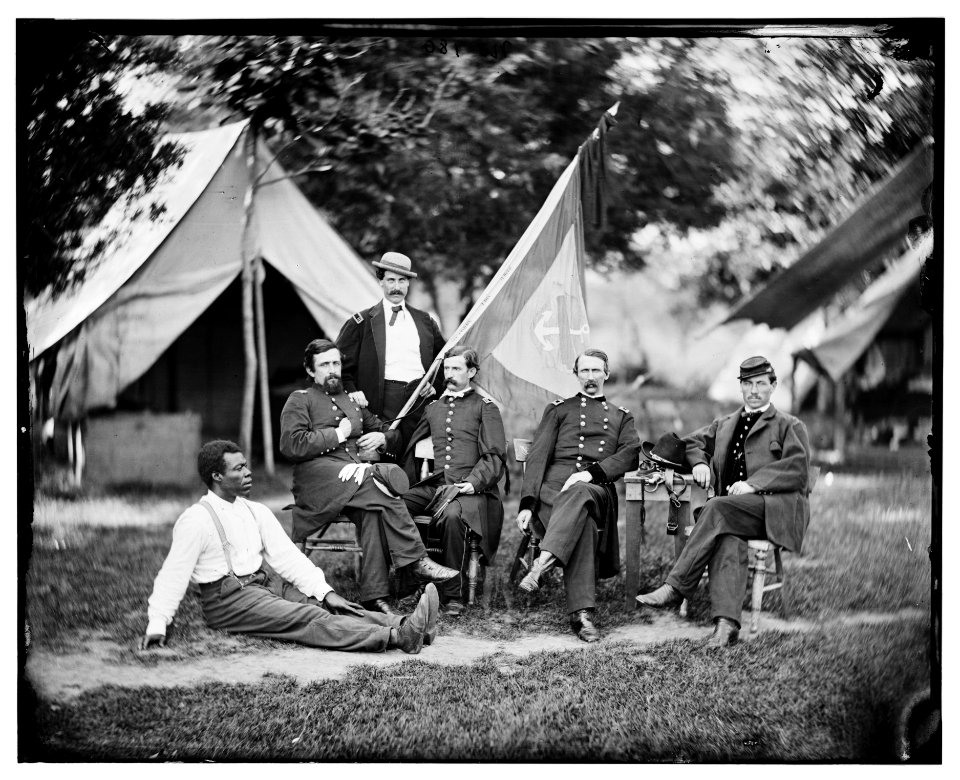 Portrait of Brig. Gen. Napoleon B. McLaughlin, officer of the Federal Army, and staff, vicinity of Washington, D.C. LOC cwpb.03734