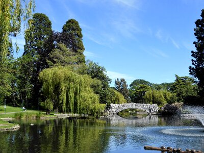 Landscape bridge pond photo