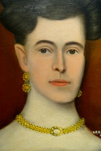Portrait of a Young Woman, by Erastus Salisbury Field, detail, c. 1830, oil on canvas - Portland Art Museum - Portland, Oregon - DSC08914