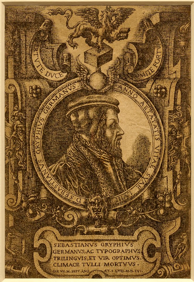 Portrait de Sébastien Gryphe et marque du griffon - 1556