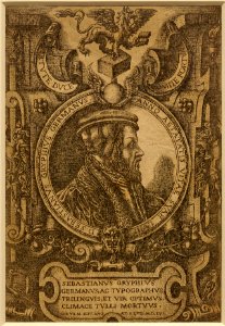 Portrait de Sébastien Gryphe et marque du griffon - 1556
