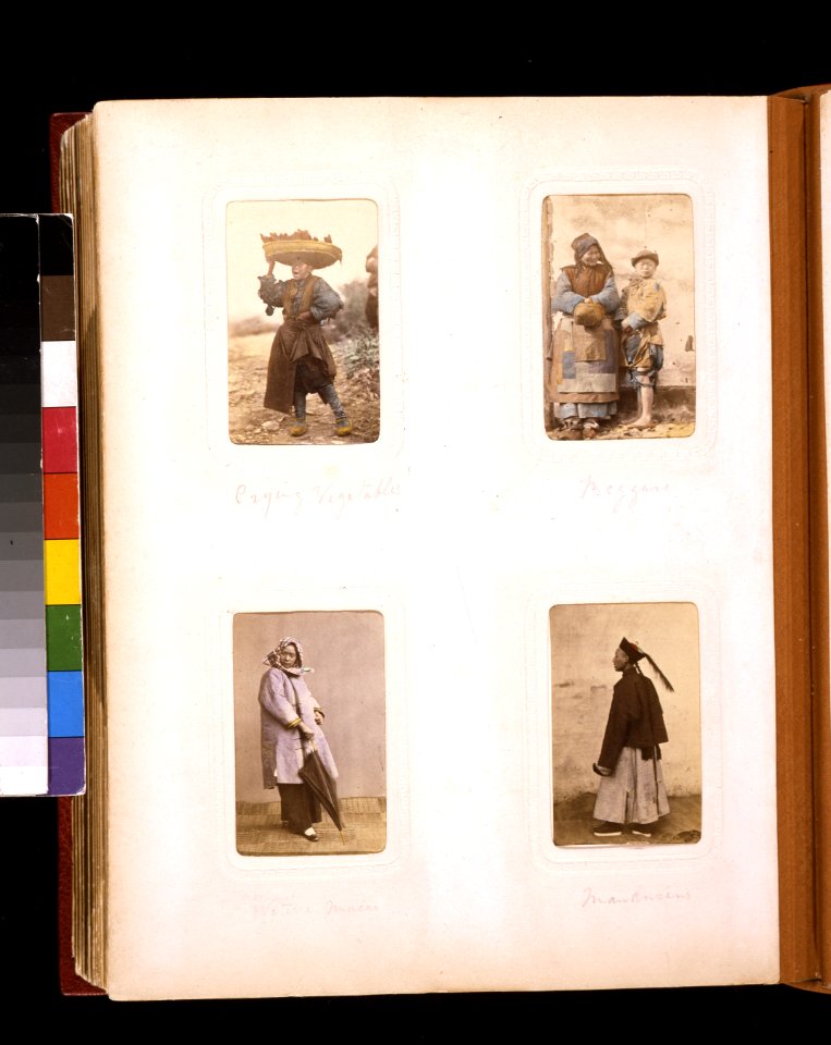 Portraits of a Chinese man selling vegetables, a woman and child beggar, a woman from Macau, and a bureaucrat (Mandarin) LCCN2011660101