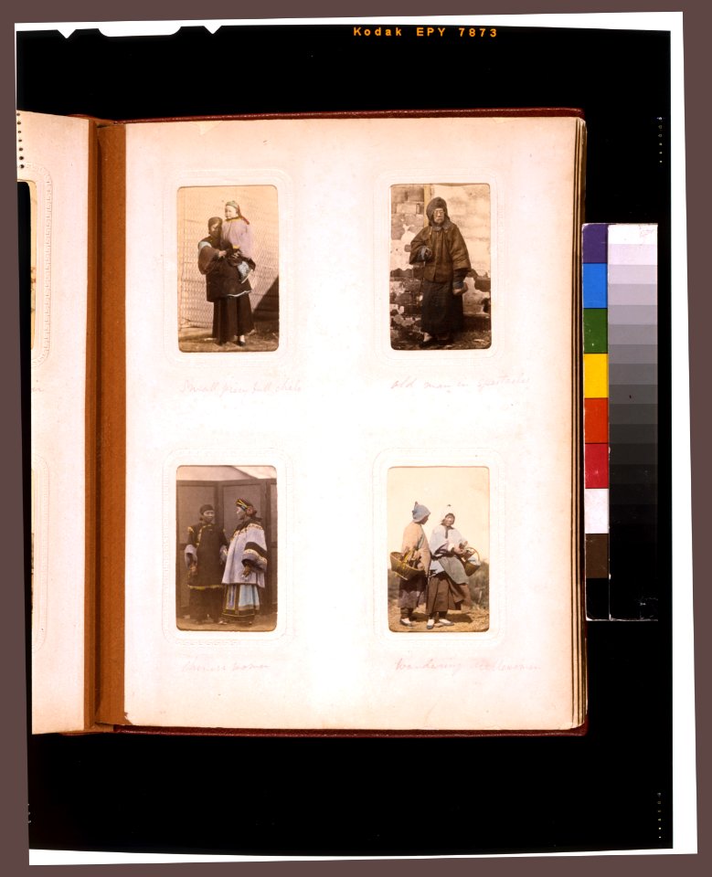 Portraits of a Chinese woman holding a boy, an elderly man wearing glasses, two women, and a two needlewomen with baskets LCCN2011660108