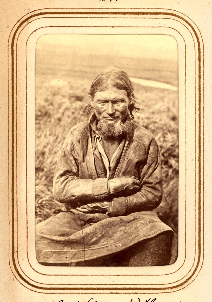 Porträtt av Amund Persson (Menlös) Hunsi, 64 år, Tuorpons sameby. Lotten von Düben 1868 - Nordiska Museet - NMA.0033110 1