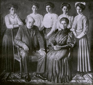 Portret van Wilhelmus Bernardus Gerardus Molkenboer (1844-1915), Maria Cecilia Petronella Johanna der Kinderen (1848-1934) en hun dochters