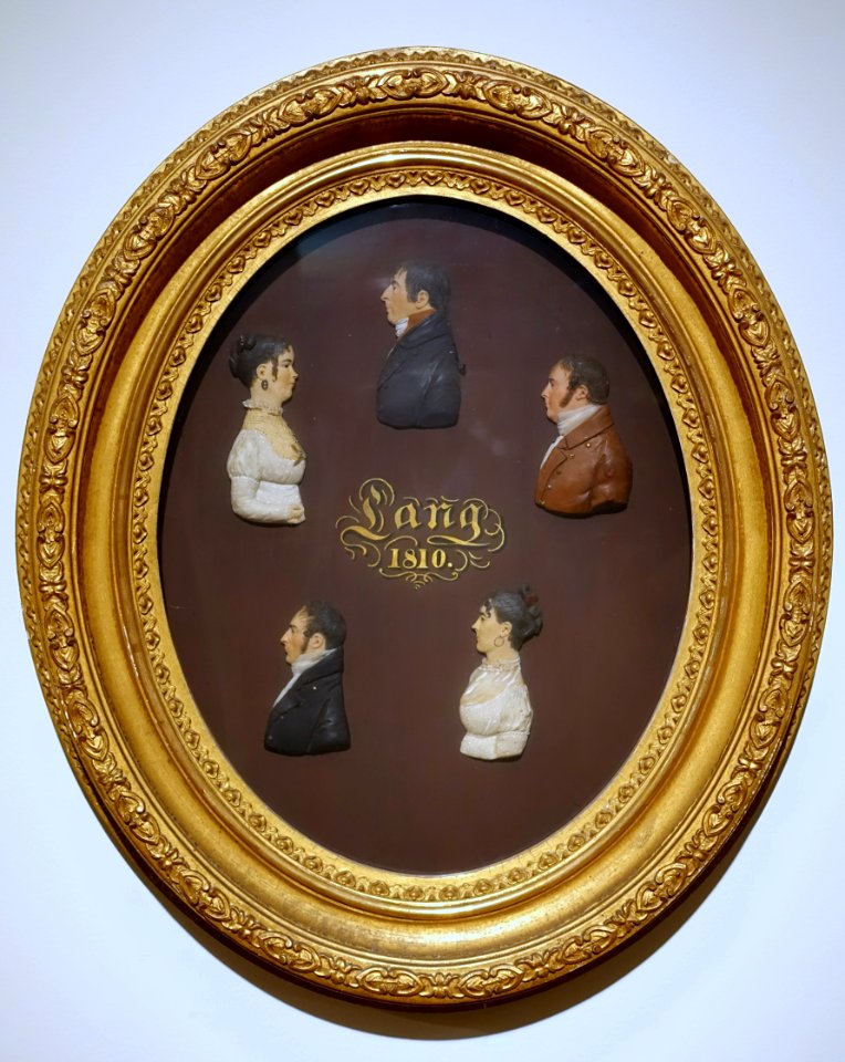 Portrait of the Lang Family, by John Christian Rauschner, 1810, wax, pigment, textile, wood, glass, gilding, wire - Peabody Essex Museum - DSC07622