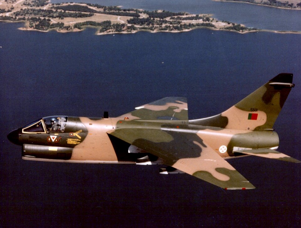 Portuguese A-7P Corsair II in flight c1984