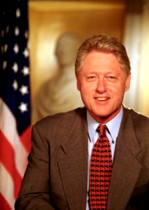 Portrait photograph of President Bill Clinton in the Cabinet Room of the White House