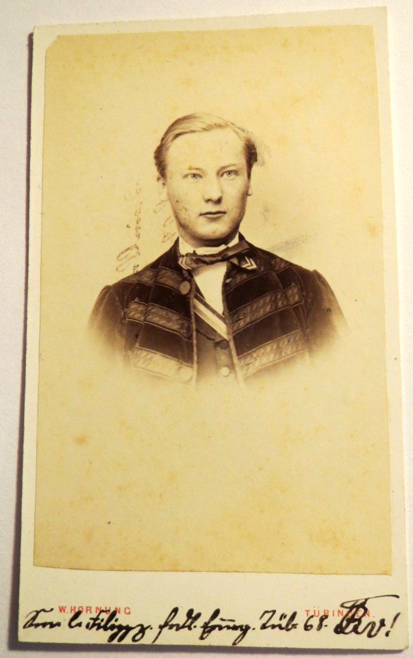 Portrait von W. Hornung Tübingen mit Widmung Sein. l. Filipp z. frdl. Erg. Tüb 68 (Zirkel)