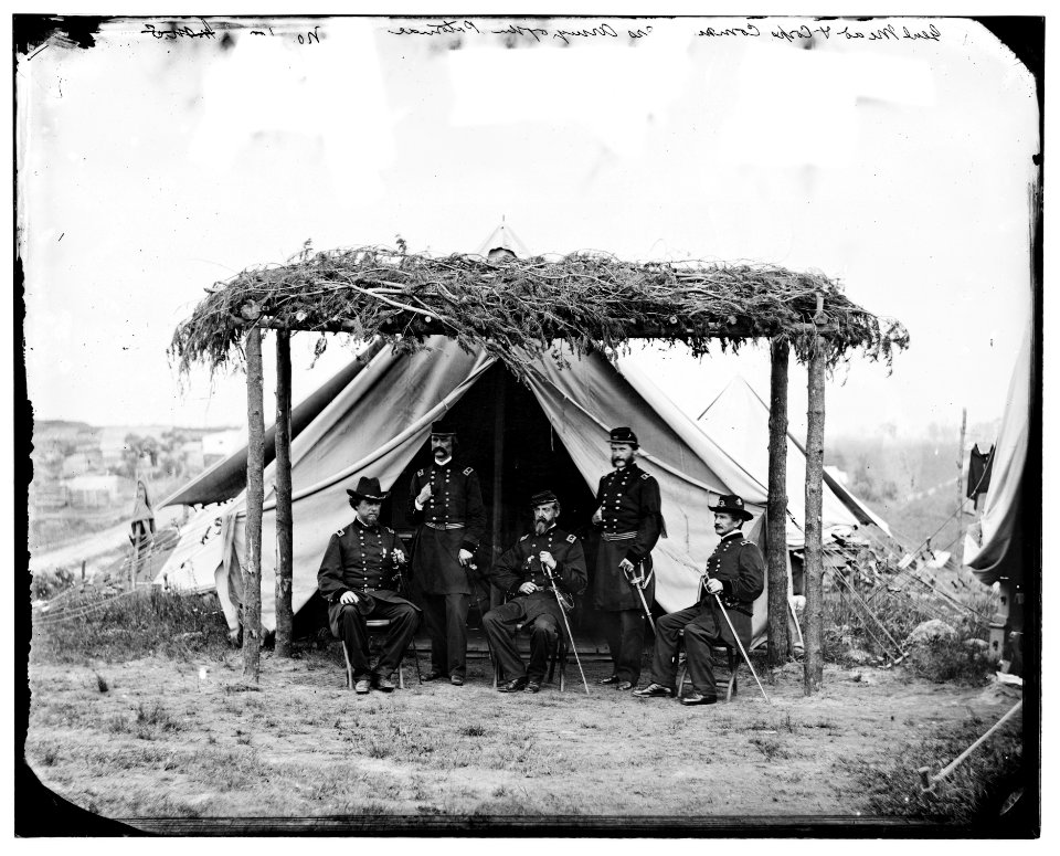 Portrait of Maj. Gen. George G. Meade, officer of the Federal Army, and corps commanders, vicinity of Washington, D.C., June 1865- Horatio G. Wright, John A. Logan, Meade, John G. Parke, LOC cwpb.03703
