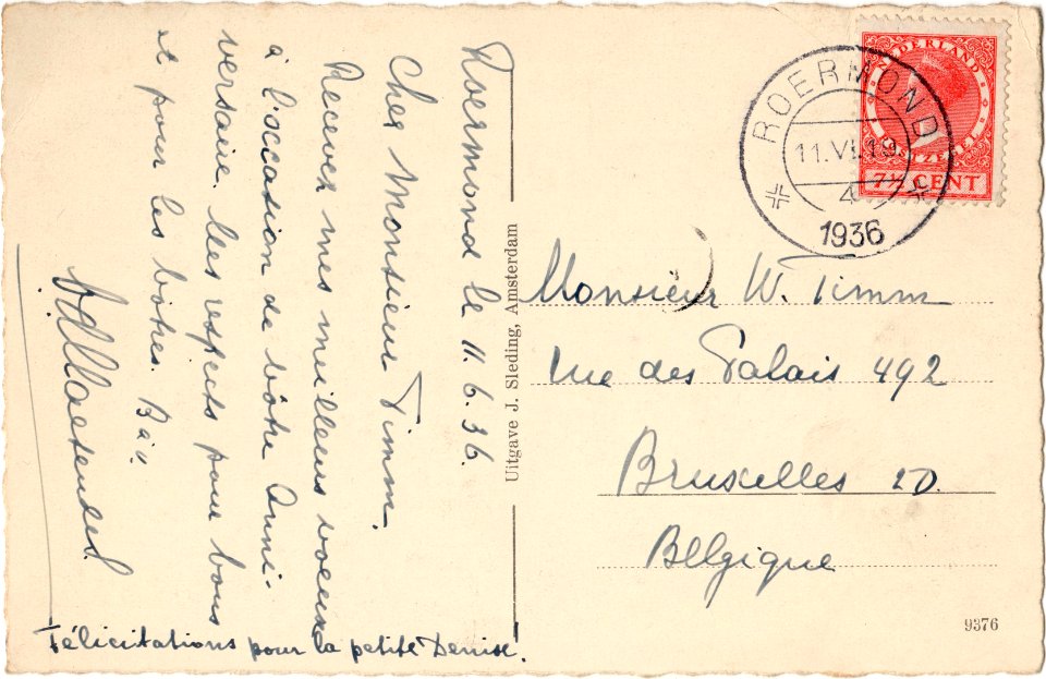 Postcard 9376 Roermond Kapellerlaan verso