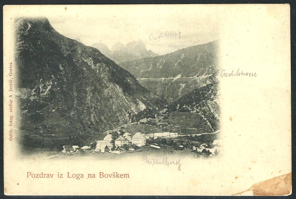 Postcard of Log pod Mangartom 1903