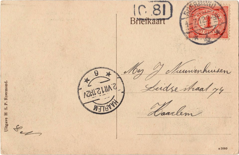 Postcard a3080 Groet uit Roermond, Huize Ernst Casemir Venlosche poort, verso