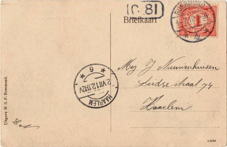 Postcard a3080 Groet uit Roermond, Huize Ernst Casemir Venlosche poort, verso