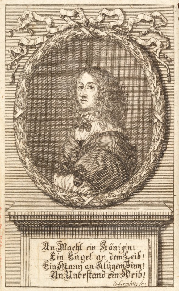 Porträtt på drottning Kristina i bok om henne från 1705 - Skoklosters slott - 91441