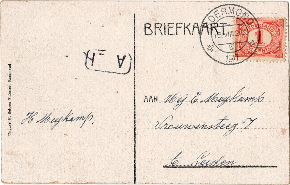Postcard Groet uit Roermond - Markt met Kathedraal verso