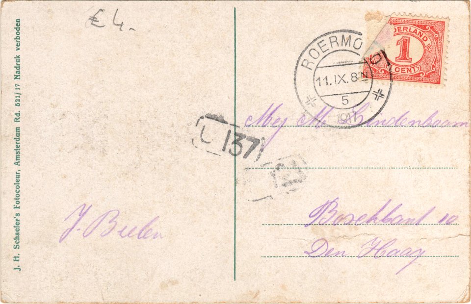 Postcard Rd. 521 17 Roermond, Steenenbrug verso