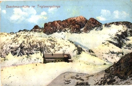 Postcard of Dežmanova koča 1909