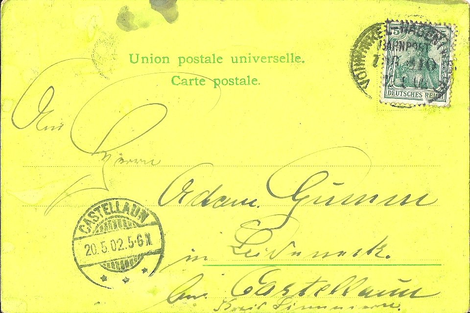 Postcard of Mianko Karoo of 20th May 1902 - reverse