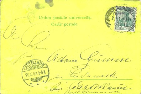 Postcard of Mianko Karoo of 20th May 1902 - reverse
