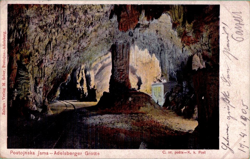 Postcard of Postojna Cave by Maks Šeber 1905
