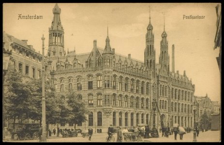 Postkantoor, Nieuwezijds Voorburgwal 182 hoek Raadhuisstraat. Uitgave A.J. Nuss, Amsterdam, Afb PBKD00360000007