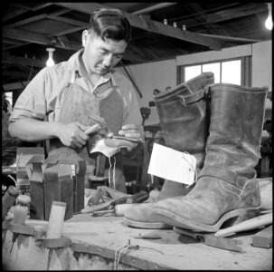 Poston, Arizona. Shoe Repair shop at Camp Number 1 - NARA - 536630