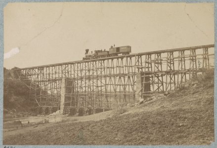 Potomac Creek bridge - Acquia (i.e. Aquia) Creek Railroad built by U. S. M. R.R. construction corps in nine days from standing timber LCCN2012649951