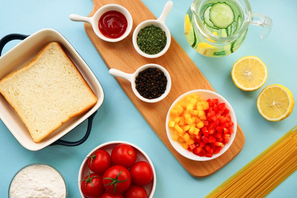 Chopping block food fruits and vegetables