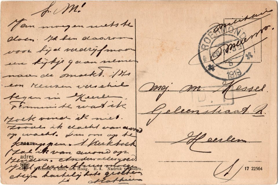 Postcard 17 22564 Roermond, Kapellerlaan verso