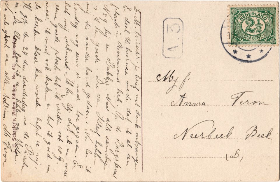 Postcard 621 Roermond Kapellerlaan verso