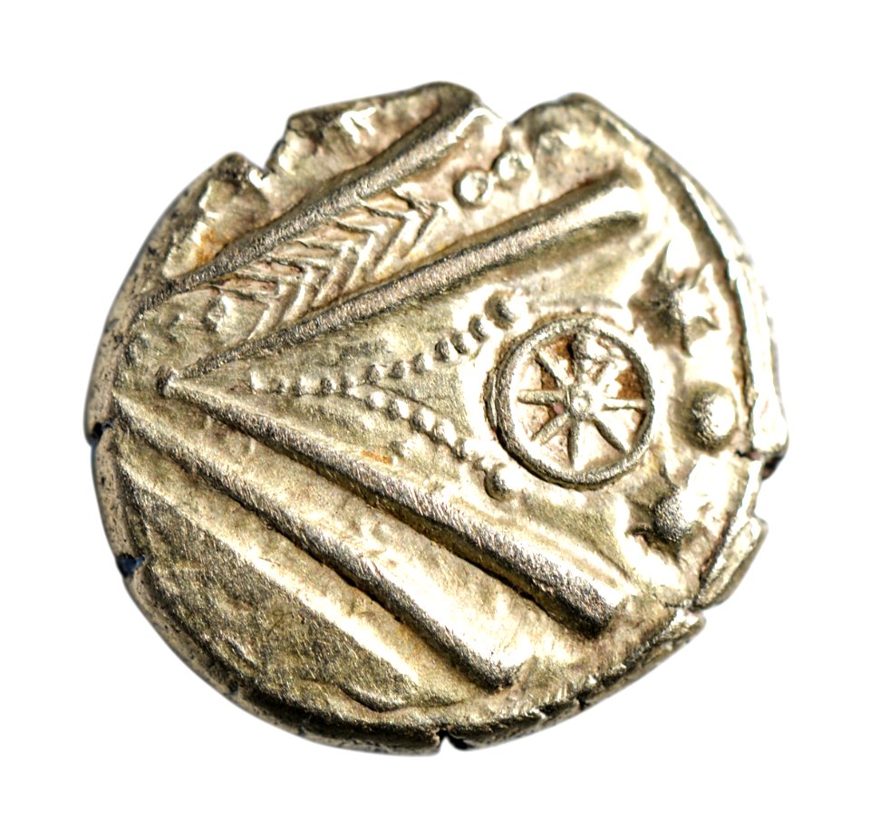 POTTINA stater van de Trevieren in goud, 55 tot 50 VC, vindplaats- Vechmaal, Bornebeemden, collectie Gallo-Romeins Museum Tongeren, GRM 9247, 010