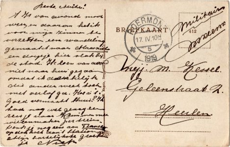 Postcard ROERMOND (Kasteeltje Hattem) verso
