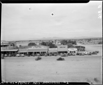 Poston, Arizona. View of main street in Parker. Near this desert town, the War Relocation Authorit . . . - NARA - 536254