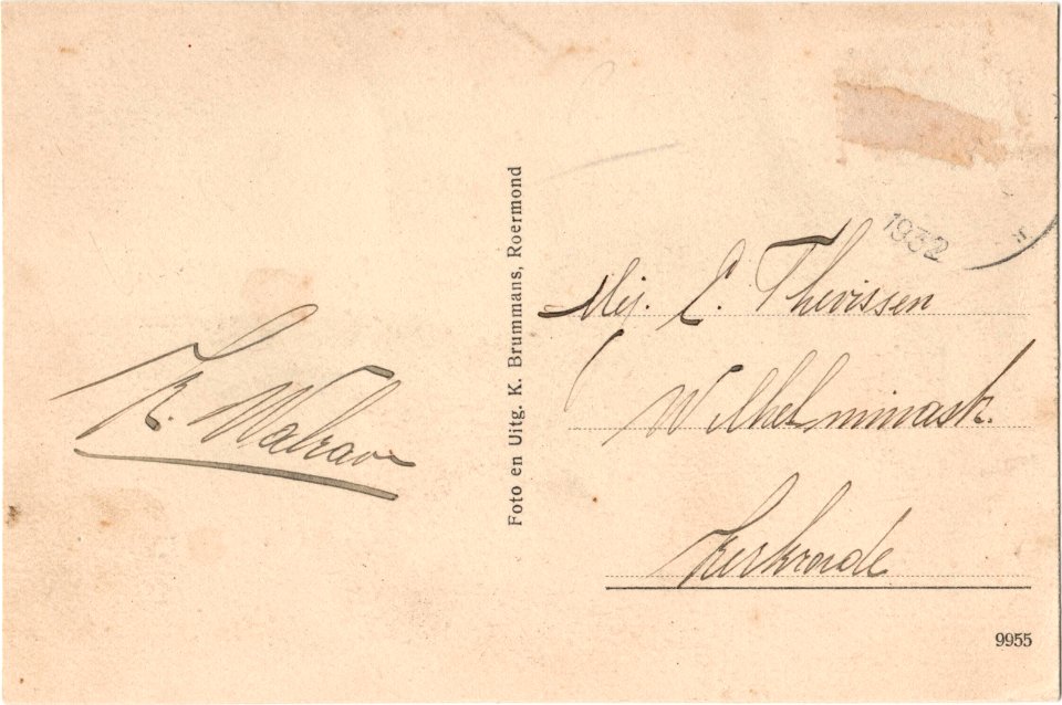 Postcard 9955 Roergezicht met Bijendal Roermond verso