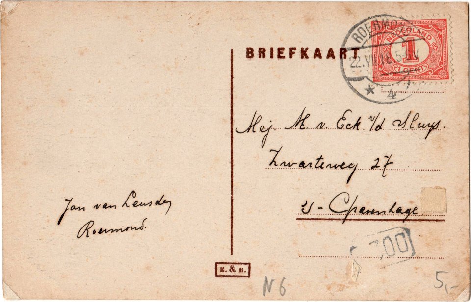 Postcard Roermond, Laangezicht verso