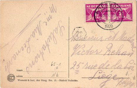 Postcard Stationsplein, Roermond 1922-1928 verso