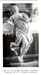 Postnicken, Evangelische Pfarrkirche, Taufengel, 1705, Bildhauer Joseph Anton Kraus (zugeschrieben)
