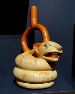 Pot in the form of a snake with feline head, Nasca, La Libertad regon, Peru, ceramic - Meso-American collection - Peabody Museum, Harvard University - DSC05957 photo