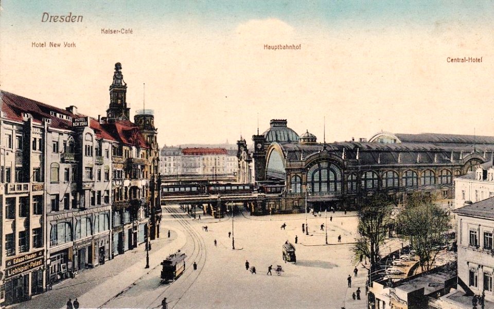 Prager Straße + Hotel New York estación época Dresde