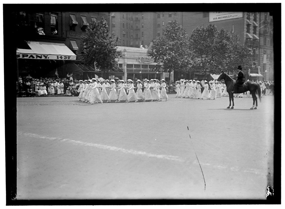 PREPAREDNESS PARADE. MANY WOMEN CARRYING HUGE FLAG LCCN2016866630